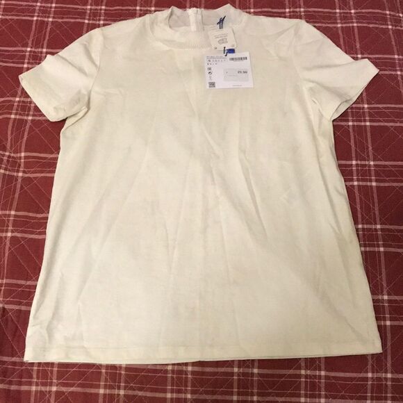 New with tags Zara basics short sleeved beige stretchy women’s t shirt small top - Picture 1 of 8